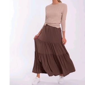 St. John’s Bay Viscose Tiered Maxi Brown Skirt